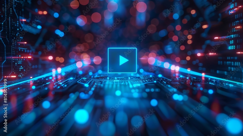 intro video play button image blue and red color spot lights bokeh pretty