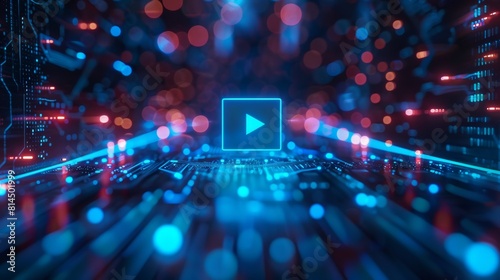 Obraz na płótnie intro video play button image blue and red color spot lights bokeh pretty w salonie