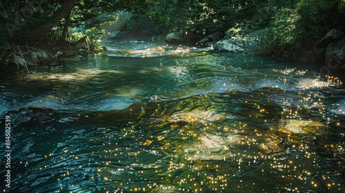 Sparkling streams reflecting flora in shimmering pools wallpaper