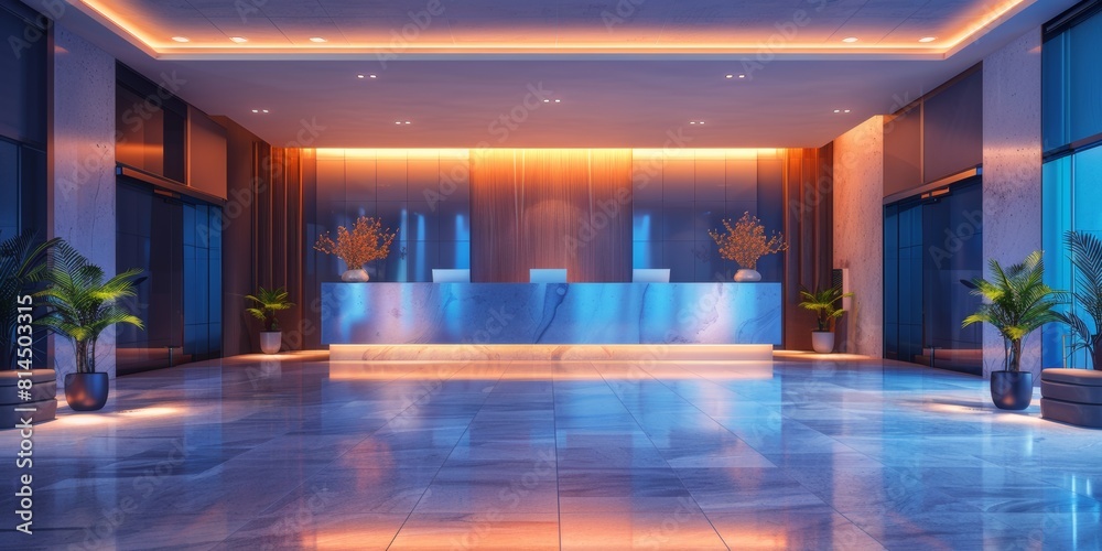 Fototapeta premium interior of a hotel front desk orange and blue