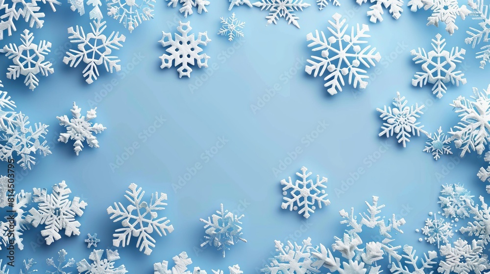 Snowflake shapes around the edges of the page with a blank space for symbol or text. Snowflake shapes around the edges of the page with a blank space for symbol or text.
