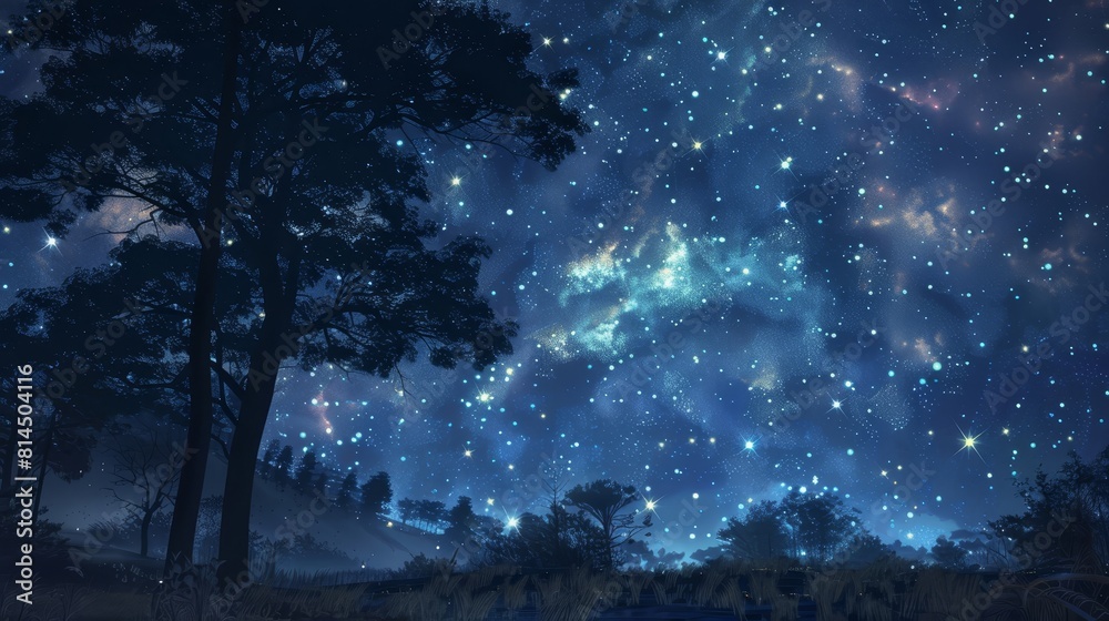 Naklejka premium Twinkling stars add magic to night sky scene wallpaper