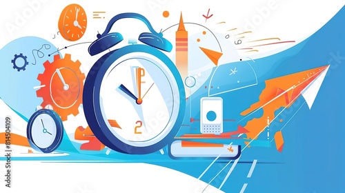 Create a modern and dynamic illustration of a clock with alarm clock features