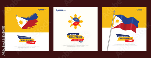 Philippines independence day 12th june wishes or greeting three post design social media template vector illustration