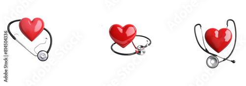 Red heart love shape with a doctor physician's stethoscope on a white background. Generative ai