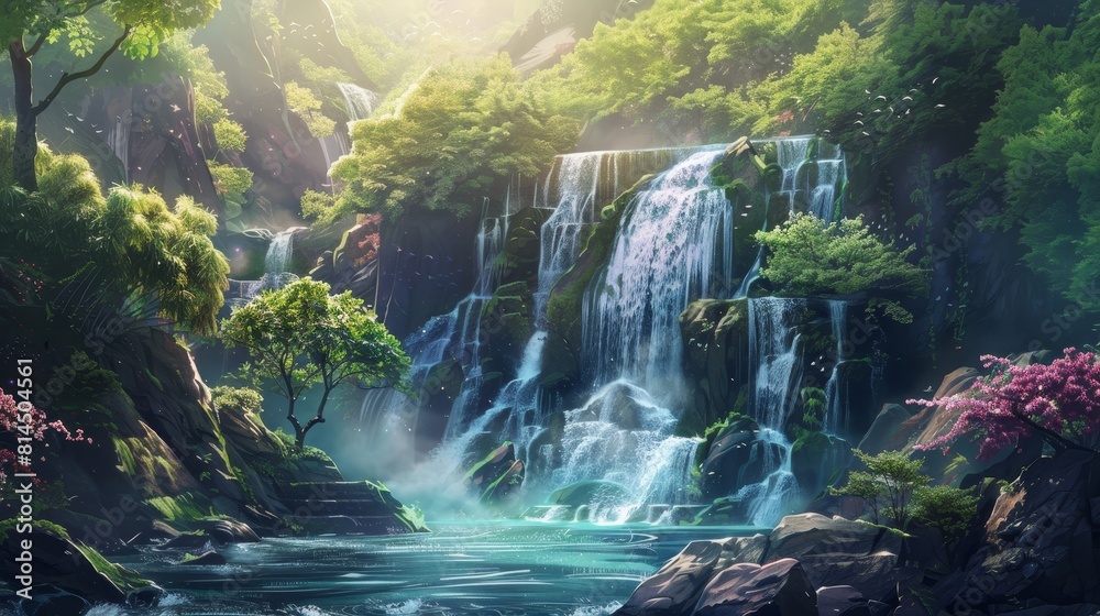 Enchanted waterfalls cascade imbued with life essence wallpaper Enchanted waterfalls cascade imbued with life essence wallpaper