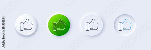 Like line icon. Neumorphic, Green gradient, 3d pin buttons. Thumb up gesture sign. Social media reaction symbol. Line icons. Neumorphic buttons with outline signs. Vector