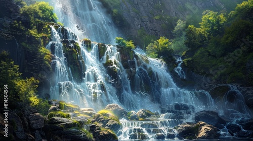 Enchanted waterfalls cascade imbued with life essence wallpaper