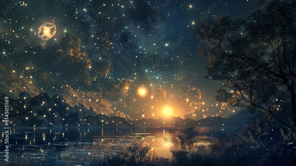 Naklejka premium Faint celestial bodies twinkle in distance wallpaper