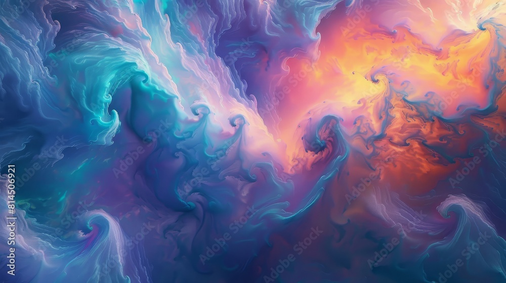 Fototapeta premium Opalescent hues of swirling clouds shimmer with ethereal beauty wallpaper