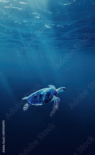 Sea turtle in deep blue sea