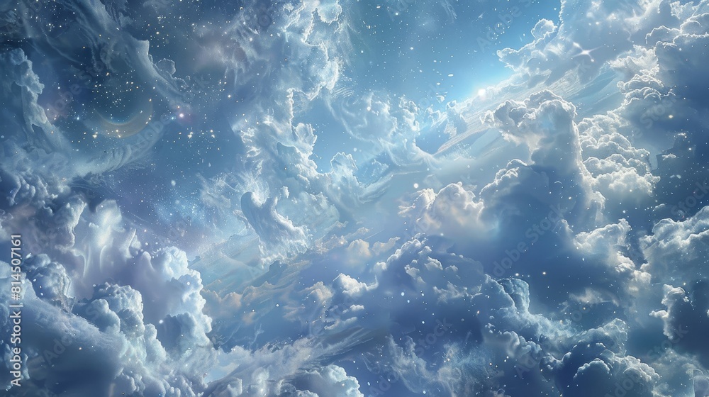 Celestial bodies scatter in clouds shimmering forms add magic wallpaper Celestial bodies scatter in clouds shimmering forms add magic wallpaper