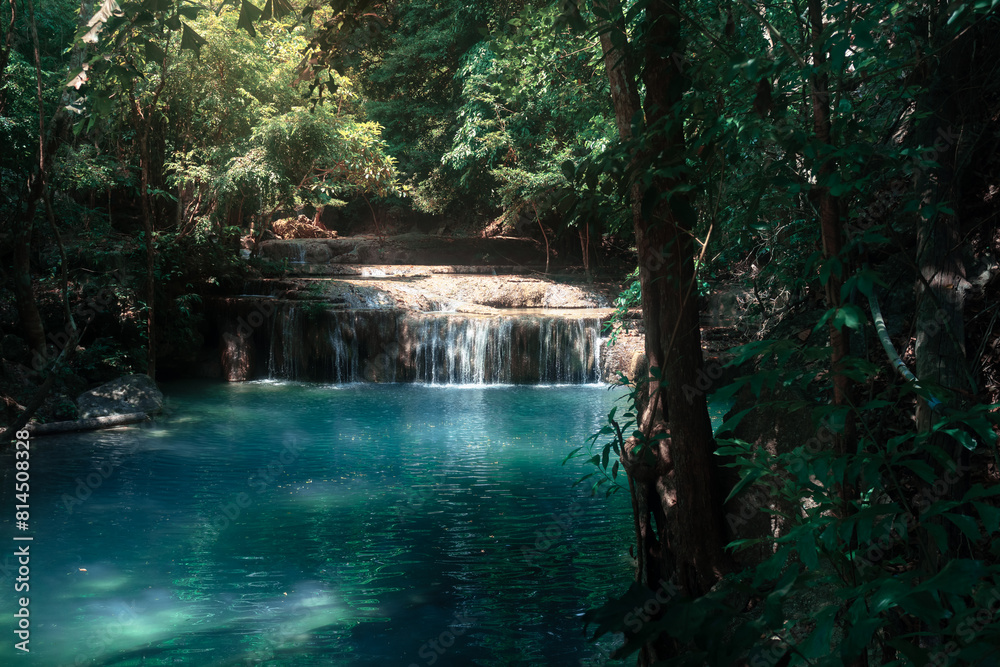 Naklejka premium Erawan waterfall National Park Kanchanaburi Province Thailand.