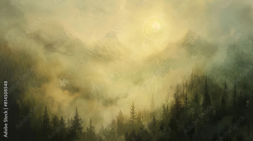 Obraz premium Soft light suffuses landscape casting celestial glow wallpaper
