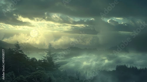 Soft light suffuses landscape casting celestial aura wallpaper