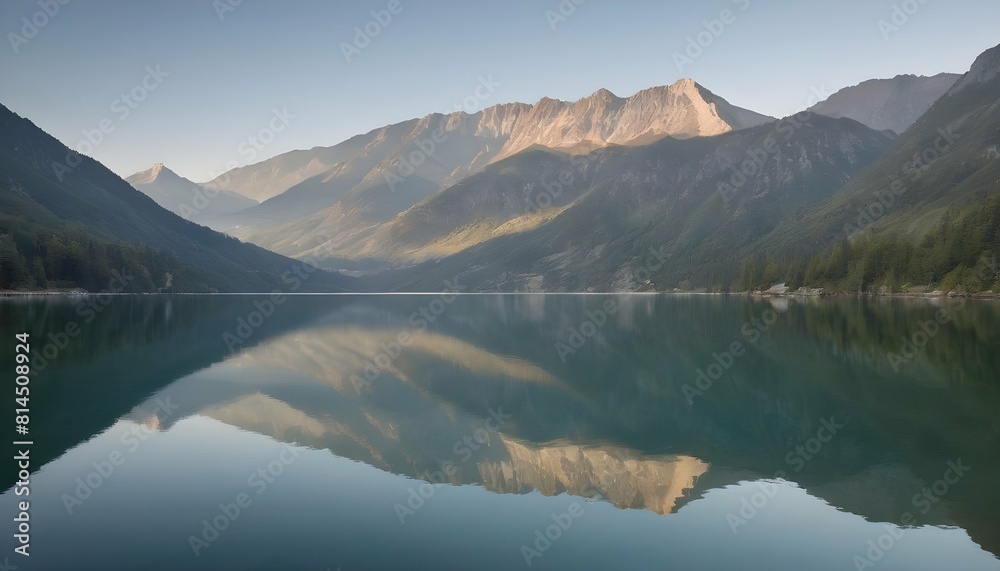 A serene lake reflecting the surrounding mountains upscaled_3