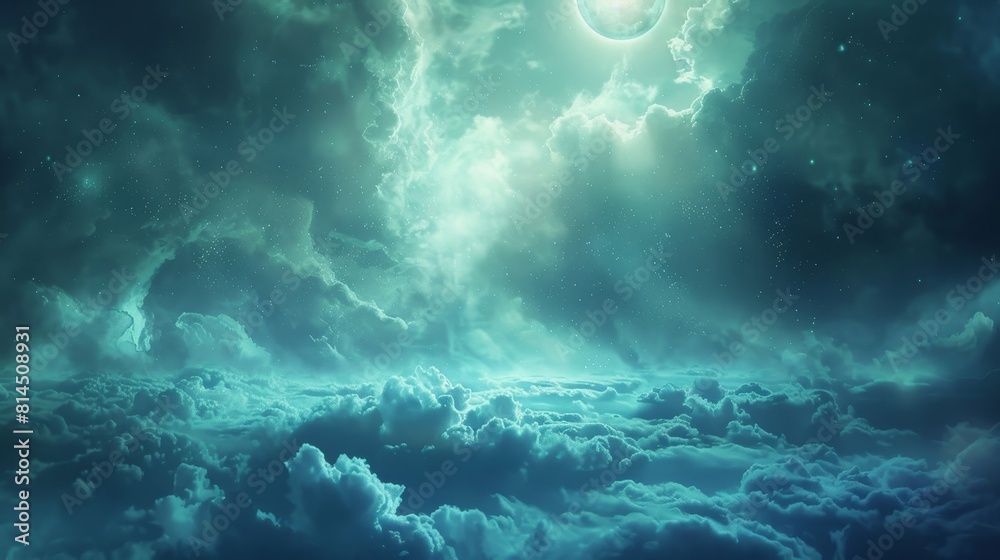 Fototapeta premium Celestial bodies peek through clouds casting shadows wallpaper