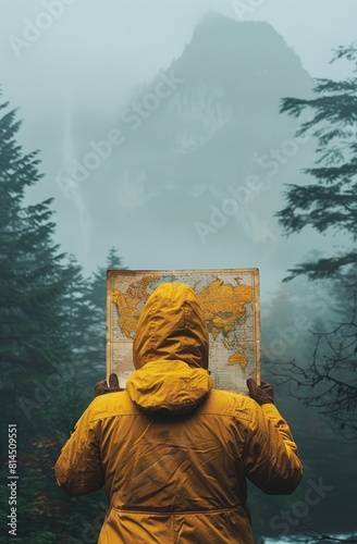 Person in Yellow Jacket Studying Map