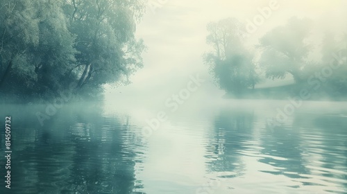 Peaceful waters reflect mist wallpaper
