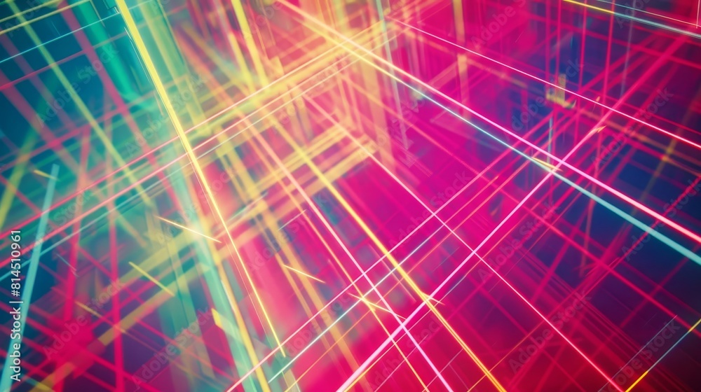 Obraz premium Futuristic grid-like pattern with glowing neon lines crisscrossing wallpaper