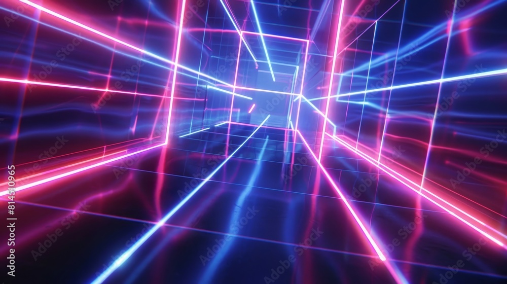 Obraz premium Glowing neon lines crisscrossing creating a futuristic grid-like pattern wallpaper