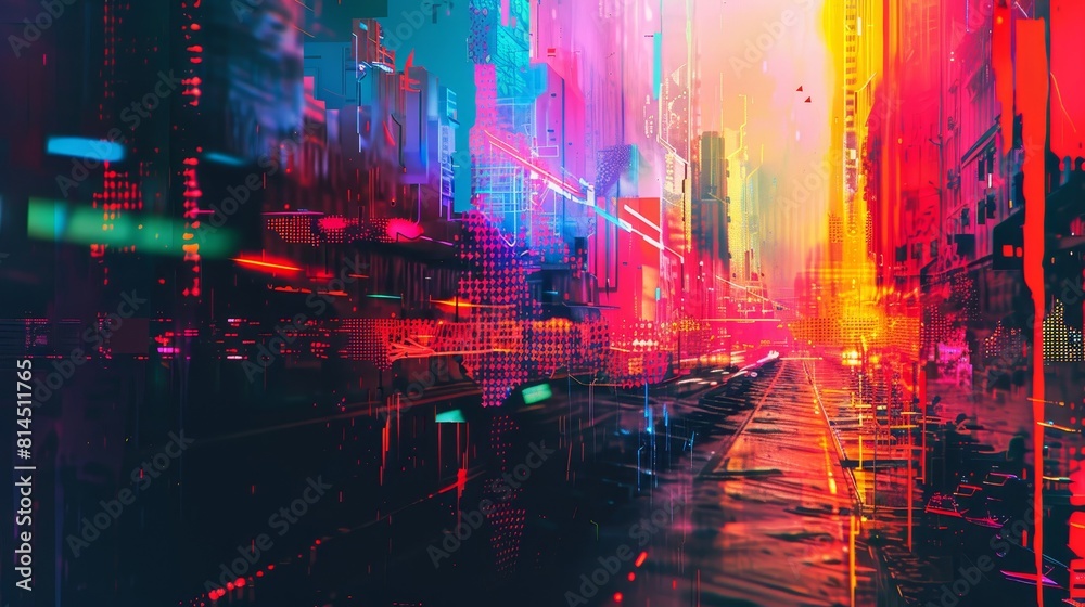 Obraz premium Glitch art mesmerizes with pixelated distortions wallpaper
