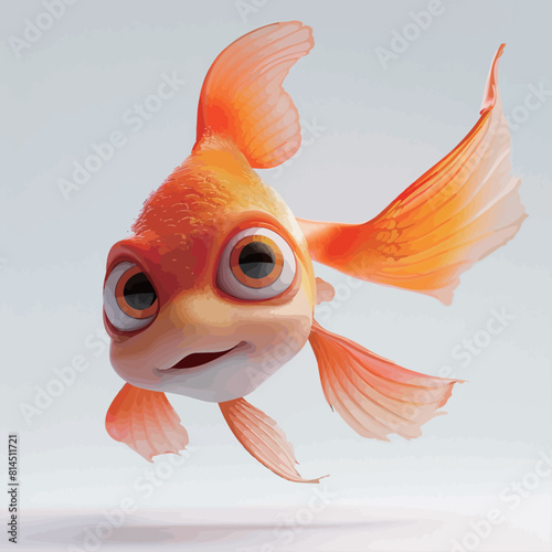 Cartoon goldfish isolated on white background. 3D illustration.