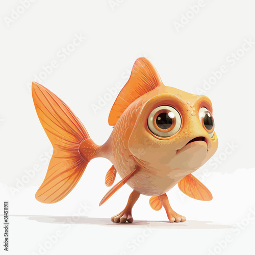 Cartoon goldfish isolated on white background. 3D illustration.