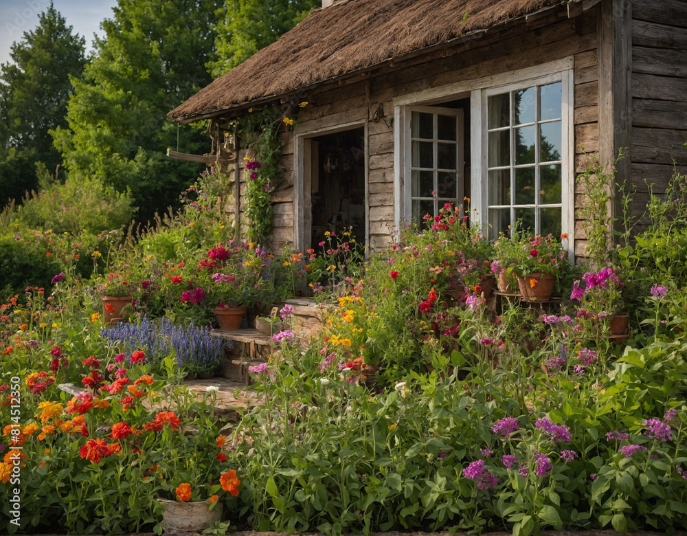 Savor the charm of a countryside cottage garden filled with colorful flowers and herbs.