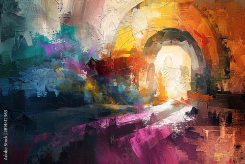 Abstract art Colorful painting art of the empty tomb of Jesus Christian illustration 