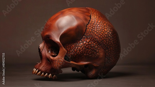 Leather Covered Skull with Cracked Texture 