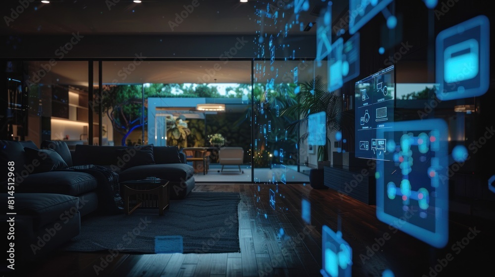 Connected devices with section icons enhancing the smart home interior experience Connected devices with section icons enhancing the smart home interior experience