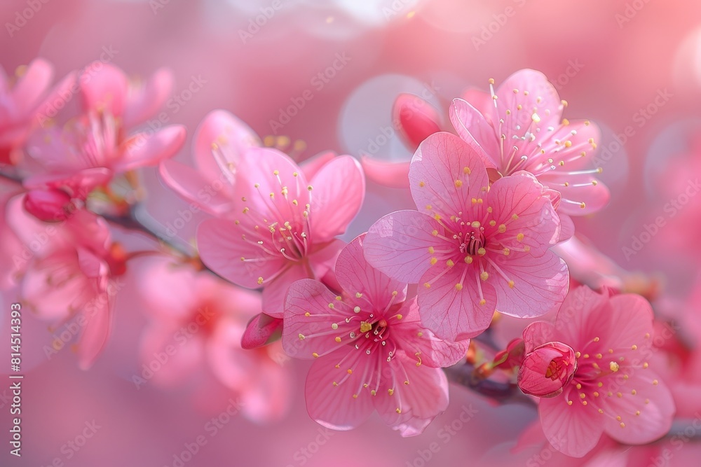 Japanese Cherry Blossom Tree: Close-up of delicate pink blossoms against a blurred background. Japanese Cherry Blossom Tree: Close-up of delicate pink blossoms against a blurred background.