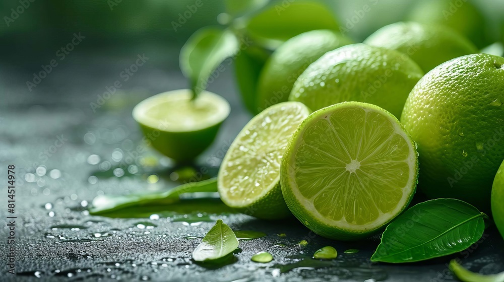 Fresh lime on wooden background. selective focus. Generative AI, Fresh lime on wooden background. selective focus. Generative AI,