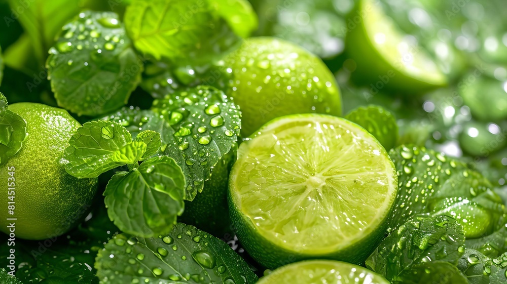 Fresh lime on wooden background. selective focus. Generative AI, Fresh lime on wooden background. selective focus. Generative AI,