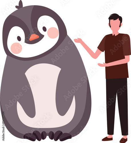 Boy showing penguins.