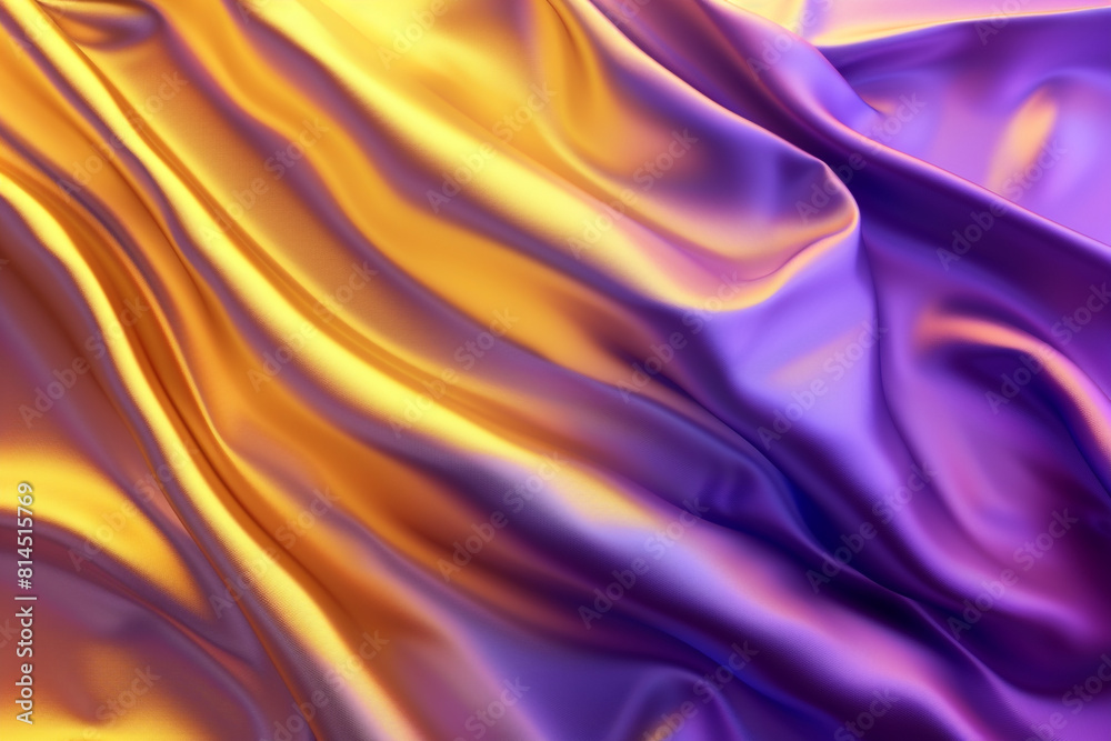 Abstract Background with 3D Wave Bright Gold and Purple Gradient Silk Fabric 