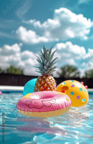 Pineapple, Donut, and Pineapple Float in Pool
