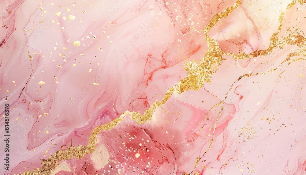Fototapeta premium A luxurious pink marble texture with gold veins and watercolor effects, perfect for an elegant background or wallpaper with a subtle light and pastel palette