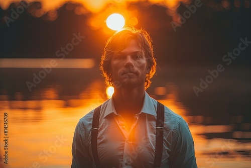 Sultry Sunset Stroll: Suspenders and Lookalike by the Lake photo