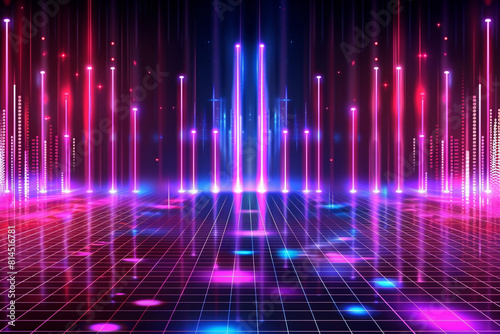 Abstract background with equalizer effect neon lights sound waves 