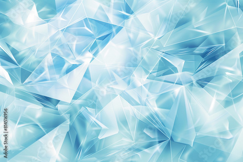 Abstract background with light blue and white polygonal shapes, triangles of different sizes and shades of cyan and aquamarine, a shiny and sparkling effect 