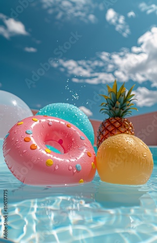 Pineapple, Donut, and Pineapple Float in Pool