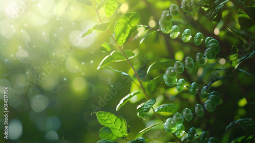 3D render of green DNA in a nature background #814517956
