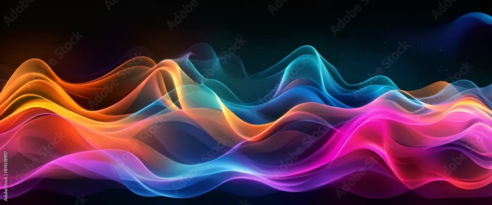 Vivid abstract waveforms pulsating in a rhythmic pattern of neon colors