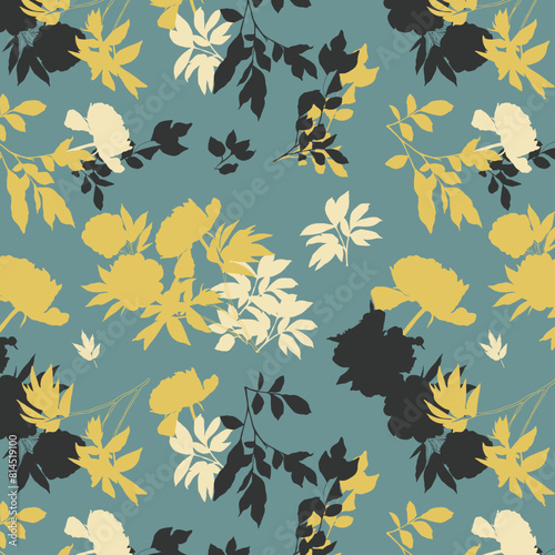 Delicate pastel silhouette of leaves and flowers seamless pattern