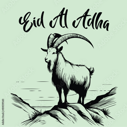 Eid Al Adha mubarak with cute sheep animal, The holiday occurs after the culmination of the annual Hajj. Feast of the Sacrifice.