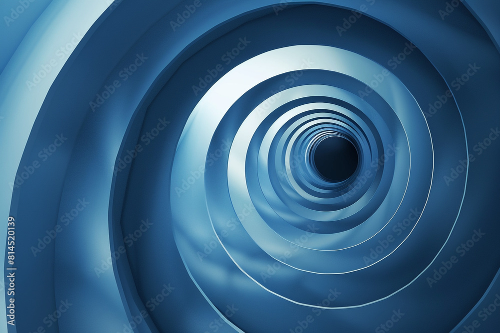 Abstract Blue Spiral Tunnel with Smooth Layers 
