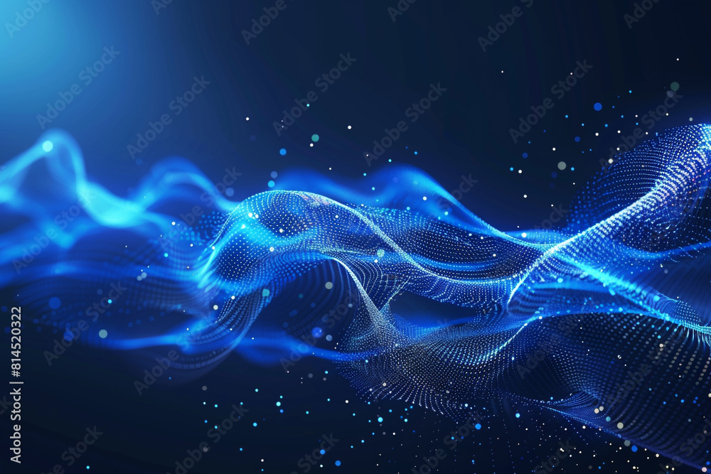 Fototapeta premium Abstract blue tech background with digital waves, network system with artificial neural connections and cyber quantum computing 