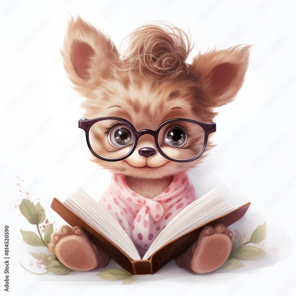 Dog in watercolor realism reading interesting book Dog in watercolor realism reading interesting book